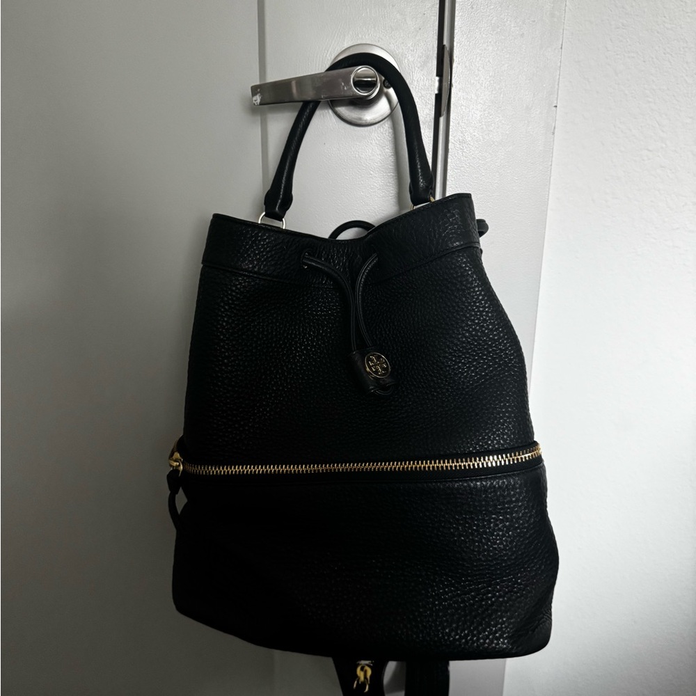 Tory Burch Black Pebbled Leather Backpack